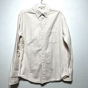 Merona Button Up Shirt Long Sleeve Top Pink & White Stripe Casual Men sz Medium